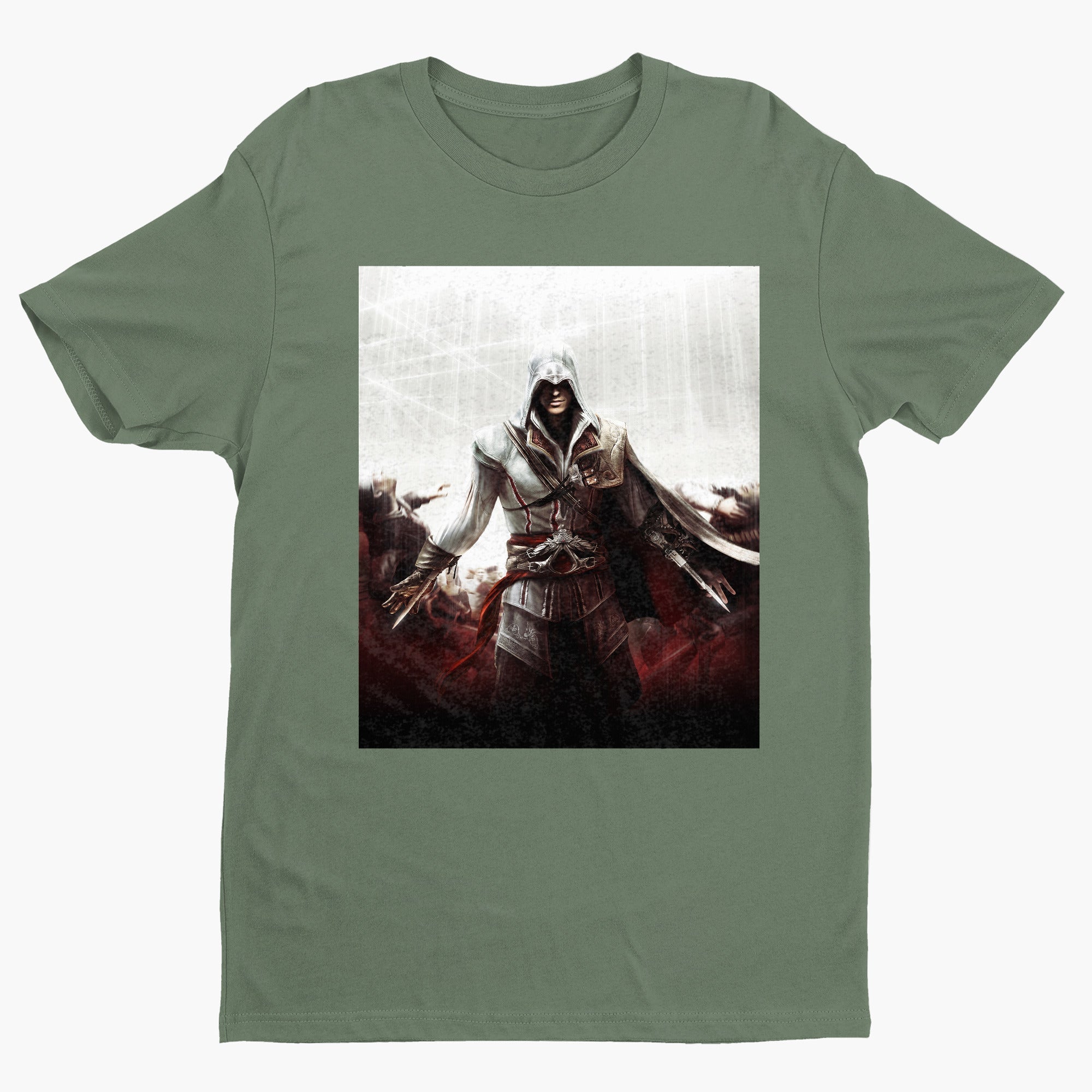 Assassin's Creed II cover art tee - green unisex t-shirt, front view